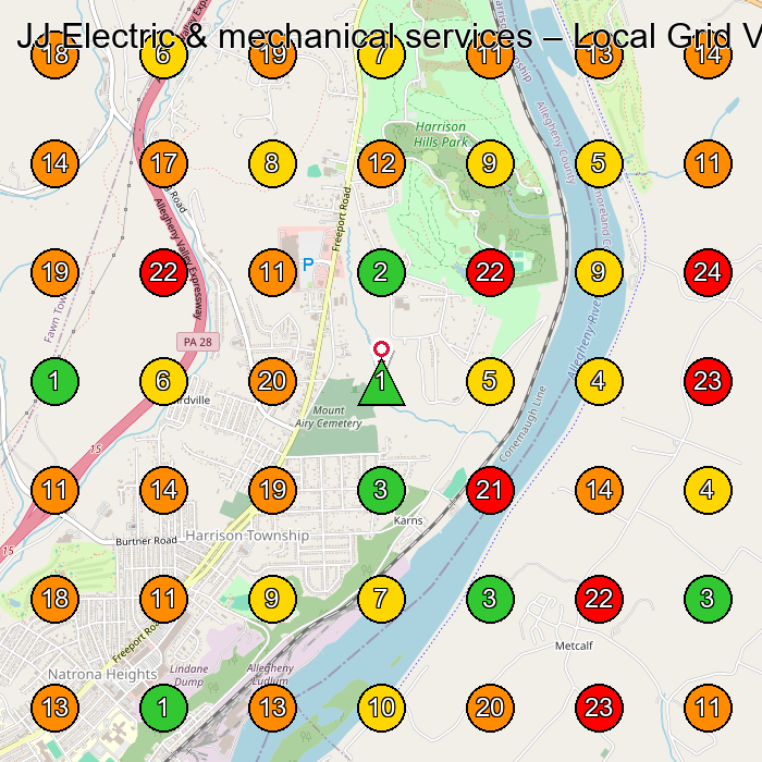 JJ Electric & mechanical services Electrical Installation Service GeoGrid ranking map for Natrona Heights PA